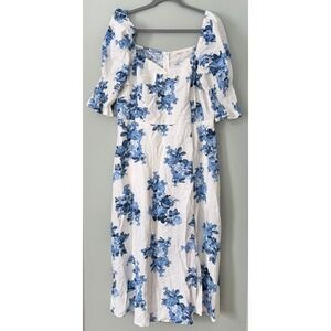 Mi Ami Francesca's Amita Blue White Floral Linen Blend Midi Dress 1X NWT